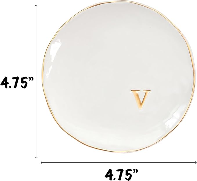 COLLECTIVE HOME - Ceramic Jewelry Tray, Decorative Trinket Dish for Rings Earrings Necklaces Bracelet Watch Keys, Birthday Mother's Day Christmas Gift for Women, 4.75", Glossy (v)