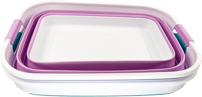 SAMMART 27L (7.1 Gallons) Collapsible Plastic Laundry Basket with Handle-Foldable Pop Up Storage Basket with handle (2, Ceramic Blue+Pale Purple)