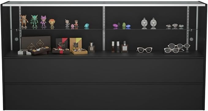 WISDOMFUR 5ft Black Display Showcase Cabinet with LED Lighting – Half Vision Retail Glass Display Case, 60" x 18" x 38", Sliding Locking Doors & Storage Shelves