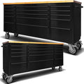 2 Pack - 72" Stainless Steel Rolling Tool Chest with 15 Drawers, Lockable Storage Cabinet, Black Mobile Workbench, Assembled Black Large Tool Box with Wheels for Garage Workshop (2 × HTC7215PC-1)