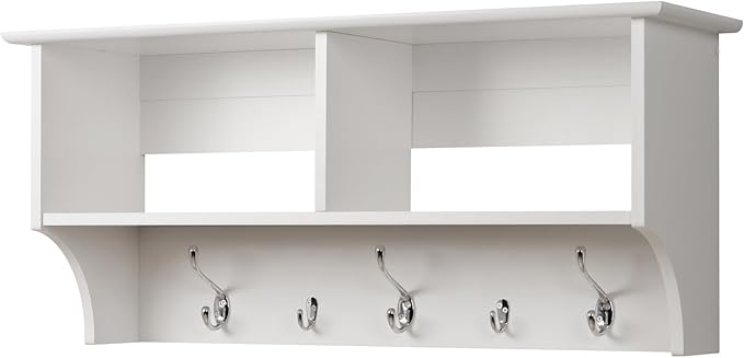 Prepac 36" Contemporary Wall Mounted Coat Rack, Coat Hooks Wall Mount with 2 Shelves, Ideal for Hallway or Entryway Storage Solution, 11.5"D x 36"W x 16.5"H, White