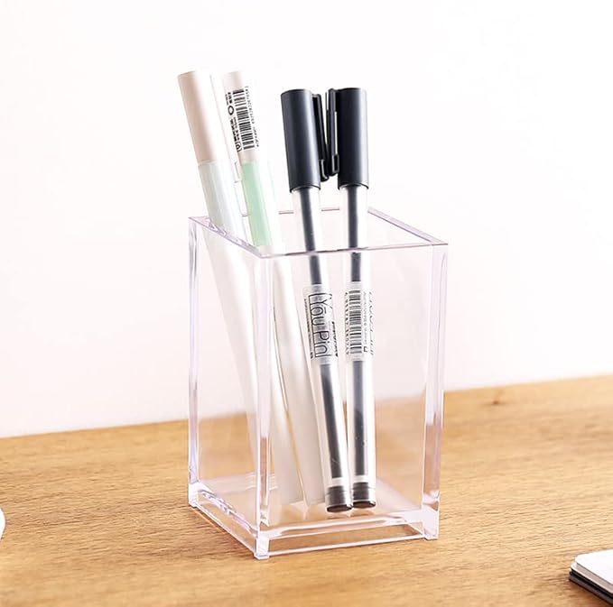 2 Pack Clear Acrylic Pencil Pen Holder Cup, Clear Makeup Brush Holder, Acrylic Cosmetic Brushes Storage