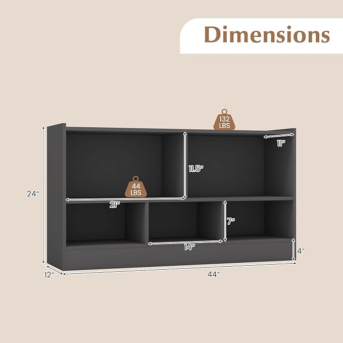 Giantex 5-Cube Bookcase, Freestanding 3-Tier Bookshelf with Spacious Top & Raised Base, Modern Display Storage Organizer, Multipurpose Book Shelf for Living Room, Bedroom, Playroom (Grey)