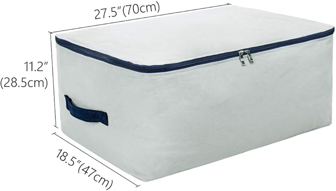 100% Natural Canvas Cotton Large Size Soft Storage Organiser Bags for Queen/King Size Blankets, Duvets, Pillows, Down Jackets, Breathable and Washable, Gray