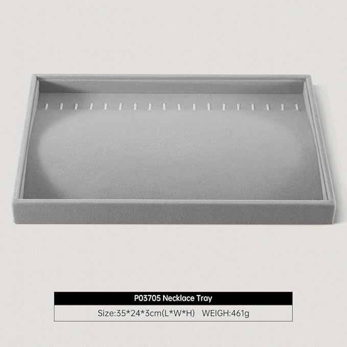 Velvet Jewelry Display Tray For Bracelet Pendant Necklace, Multi-Slot Stackable Storage Tray For Long Chain Jewelries, Drawer Insert Jewelry Organizer (Gray)
