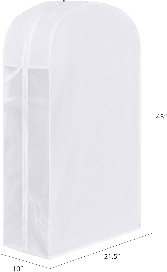 Kntiwiwo 43" Cotton Garment Bag for Hanging Clothes and Storage, Breathable Suit Bags for Closet Storage with 10" Gusseted & Large Clear Window for Suits, Short Dresses, Jackets, Sweaters, 1 Pack