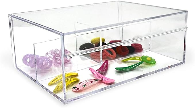 Isaac Jacobs 3-Compartment Clear Acrylic Organizer with Lid (6.7" L x 8.6" W x 3.4" H), Multi-Sectional Tray, Storage Solution for Makeup, School & Office Supplies (1 Large, 2 Medium)