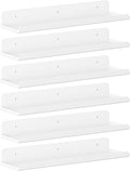 Lifewit Floating Shelves for Wall, 6 Pack White Acrylic Shelf 15" Room Decor for Bookcase/Vinyl Record Display/Photo/Picture in Bedroom, Living Room, Bathroom, Kitchen Storage and Organization