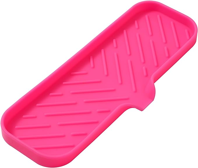 Silicone Bathroom Soap Dishes with Drain Spout-Bathroom and Kitchen Sink Organizer,Sponge Holder,Dish Soap Tray,Perfect for Dispenser,Scrubber,Bottle,Cup on Sink or Counter-Rose 12"×4"