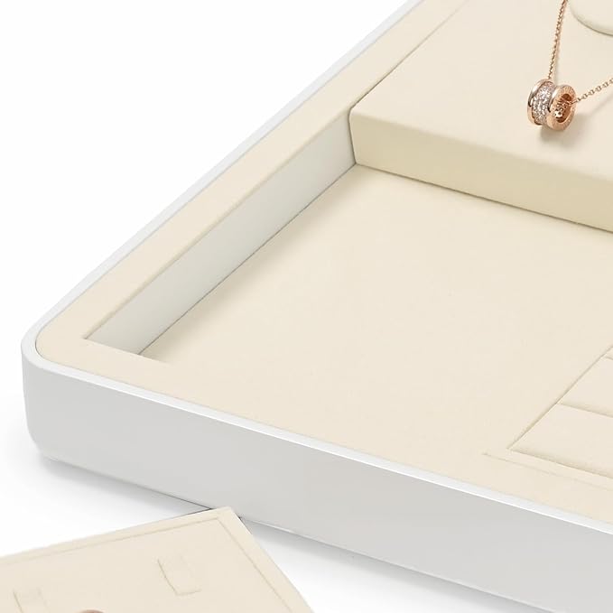 Oirlv Microfiber Jewelry Tray Showcase Display Necklace Bracelet Ring Showcase Display Empty Plate(Beige)
