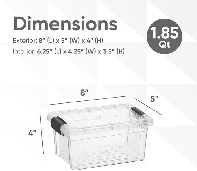 Superio Clear Storage Bins with Lids, Stackable Storage Box with Latches and Handles, Extra Small, 6 Pack 1.75 Quart