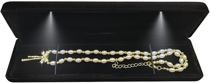 GBYAN Velvet Chain Necklace Box with LED Light, Long Bracelet Storage Case, Jewelry Display Gift Box for Engagement, Anniversary,Wedding and Birthday,Black