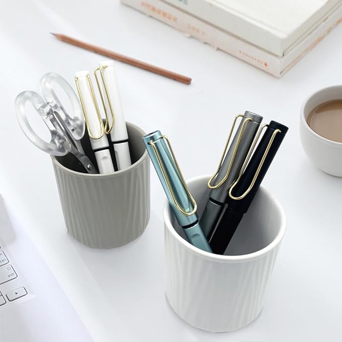 Round Ceramic Pen Holder for Desk Cute Pencil Cup Pot Desk Organizer for Girls Kids Makeup Brush Holder White