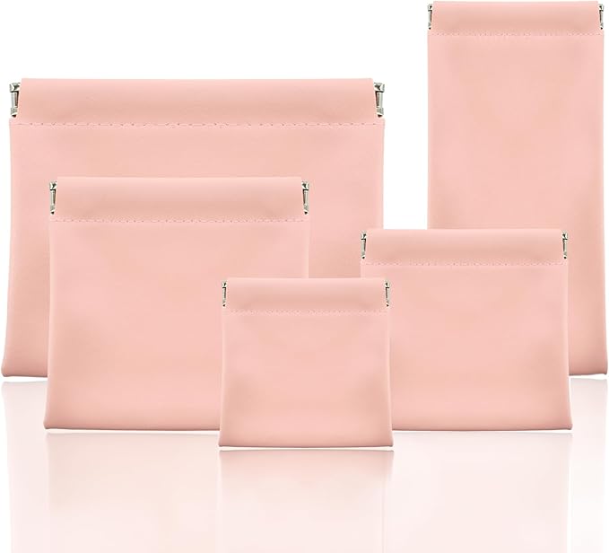 5Pcs Snap Closure Leather Organizer Pouch, Pouchic Leather Organizer, Storage Pouch（Pink）