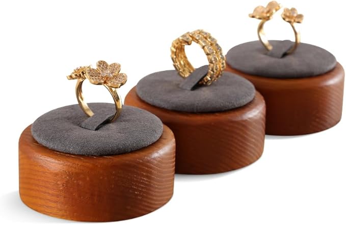 Ring Display, Premium Wooden Stand, Grey Jewelry Holder for Vendor