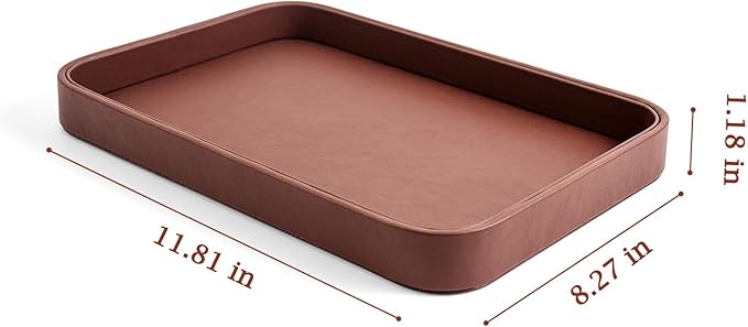 SANQIANWAN Faux Leather Valet Tray for Men Nightstand Bedside Entry Table Tray Catchall Tray for Keys,Wallet,Phone,Watch,Jelwery and Coin Gift for Dad Husband Boyfriend Uncle (Brown)