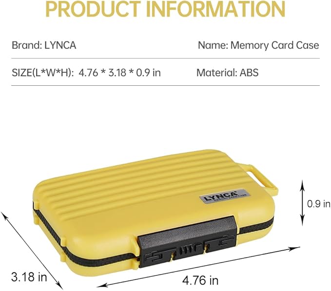 LYNCA 24 Slots Camera Memory Card Case Holder Water-Resistant Anti-Shock SD Card Case Holder Wallet for 8 SD Cards 4 CF Cards 12 Micro SD/TF Cards Storage Box, Compact Memory Cards Wallet (Yellow)