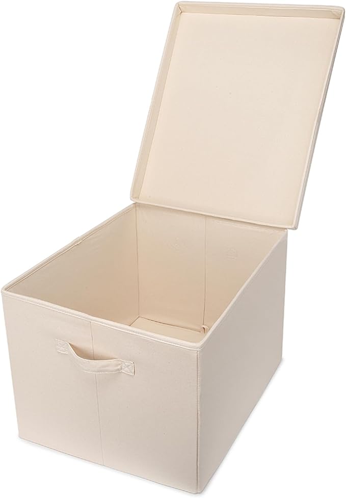 Foldable Storage Bins with Lids Cotton Canvas Rectangular Storage Box Ideal for Organization Lightweight and Durable (XXL)