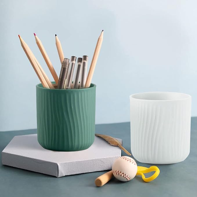 Round Ceramic Pen Holder for Desk Cute Pencil Cup Pot Desk Organizer for Girls Kids Makeup Brush Holder Dark Green