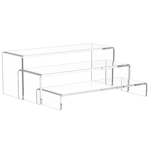 NIUBEE Acrylic Display Riser, 3 Pcs 12" Large Acrylic Risers, Clear Rectangular Stands for Candy Dessert Cupcakes, Collectibles Display Stands Shelf for Display for Funko POP Figures