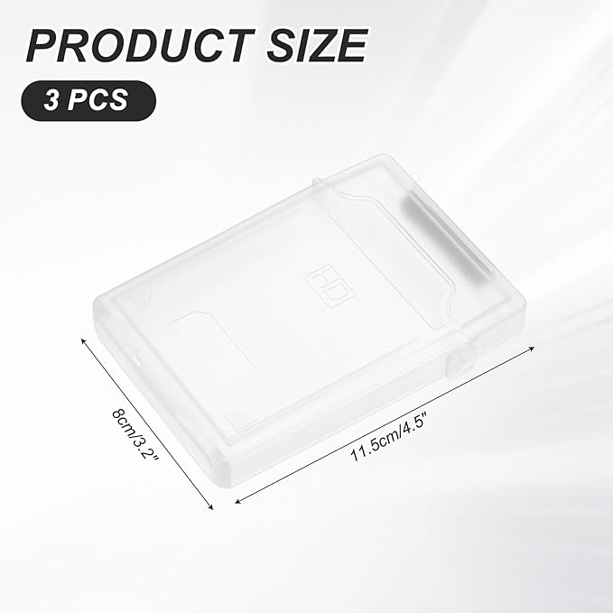 PATIKIL 4.5" x 3.2" Hard Drive Disk Case, 3Pcs Plastic Hard Disk Storage Box Portable Anti-Static Case for 2.5" External SSD HDD, White