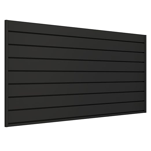4FT x 2FT Black PVC Slatwall Panel, Modern Wall-Mounted Garage Storage System, 1 Shelf, 75 lbs Weight Capacity
