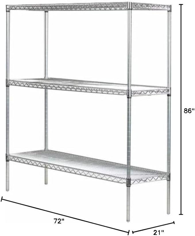 Omega 21" Deep x 72" Wide x 86" High 3 Tier Chrome Starter Shelving Unit