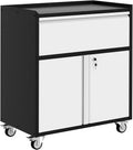 Heavy Duty Metal Garage Storage Cabinet with Lock – 35.4" Tall Rolling Tool Cabinet – Includes Drawer, Adjustable Shelf, 4 Wheels – Secure Utility Cabinet for Home, Office, Workshop – Light Grey &