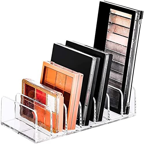 VALINK Acrylic Makeup Eyeshadow Palette Organizer, Eyeshadow Palette Makeup Organizer Acrylic Vertical Accessories Storage Stand 7 Section for Countertop Vanities Cabinets