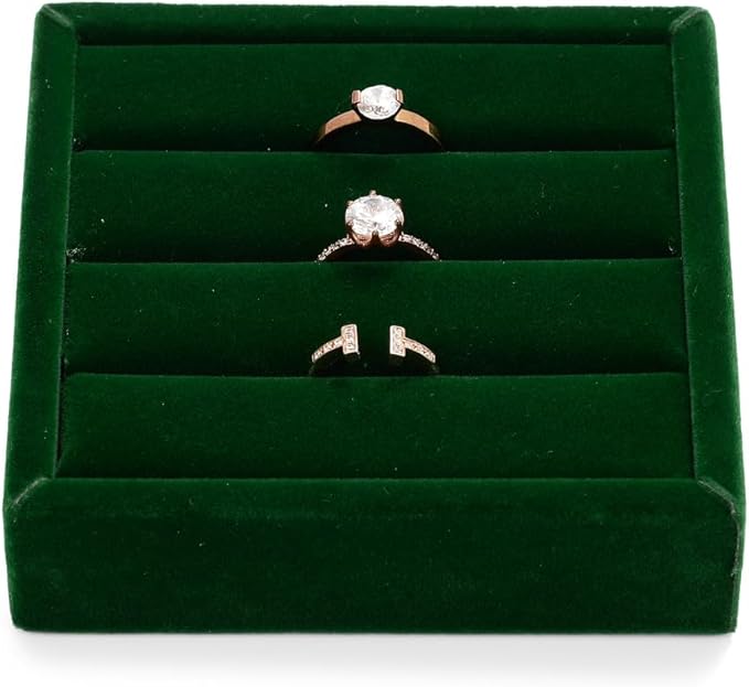 Green Velvet 3-Slots Jewelry Ring Display Tray Showcase Small Jewelry Display Organizer Tray for Rings(S)