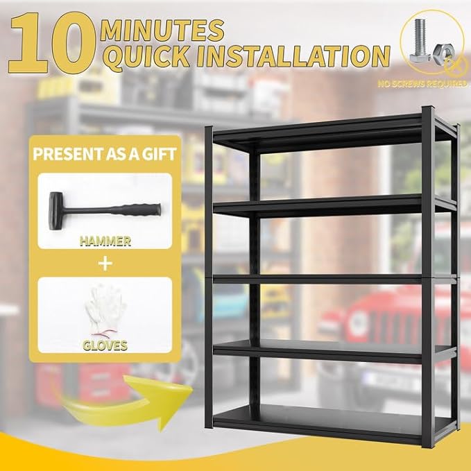 72" H Garage Shelving, 5 Tier Heavy Duty Metal Shelving with Adjustable Shelves, 3000LBS Storage Racks, Shelf Storage Units, Utility Shelves for Garages, Basements, Warehouses, Supermarkets