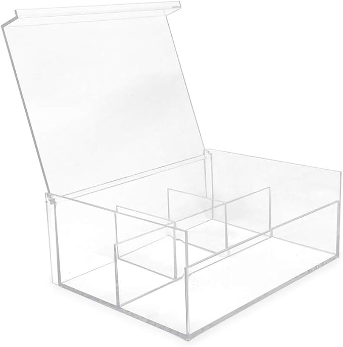 Isaac Jacobs 4-Compartment Clear Acrylic Organizer with Lid (6.7" L x 8.6" W x 3.4" H), Multi-Sectional Tray, Storage Solution for Makeup, School & Office Supplies (3 Small, 1 Large)