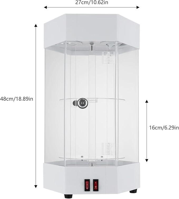 LED Electric Rotating Acrylic Display Case, Jewelry Display Case, Free Standing Electric Rotating Display Case with Lock and Keys for Cosmetics Jewelry Watch Sunglasses White/Balck (White)