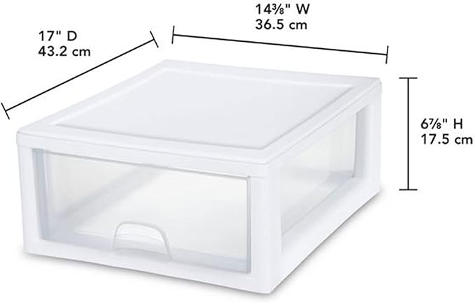 Sterilite 27 Qt (4 Pack) and 16 Qt (6 Pack) Clear Plastic Stackable Organizer Drawers, White