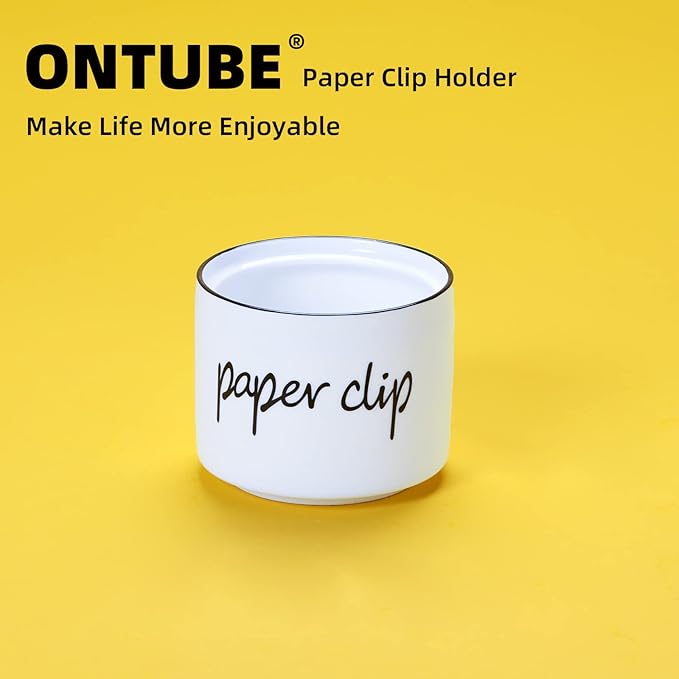 ONTUBE Farmhouse Paper Clip Holders,Ceramic Binder Clip Dispenser Organizer for Desk ,Cute Office Push Pins Holder (White)
