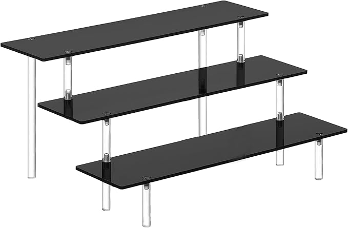 3 Tier Perfume Organizer Stand, Black Acrylic Risers Display Stands, Cologne Shelf Dessert Display for Party, Figure Stand Funko POP Shelves, Collection Cosmetic, Cupcake Stand Holder