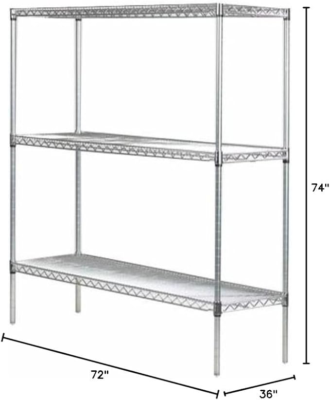 Omega 36" Deep x 72" Wide x 74" High 3 Tier Chrome Starter Shelving Unit