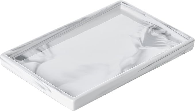 Vanity Bathroom Tray,Perfume Organizer Jewelry Plate Holder White Marble Tray Decorative Ceramic Rectangle Small Tray Serving Tray