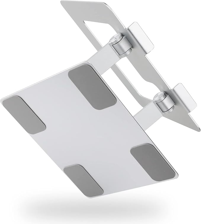 Amazon Basics Sturdy and Portable Ergonomic Laptop Stand for Desk, Adjustable Riser, Fits all Laptops and Notebooks up to 17.3 Inch, Silver, 10 x 8.7 x 6 in