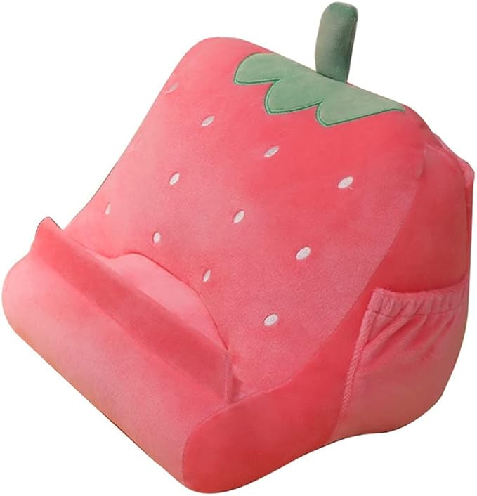 Dpofirs Pillow Tablet Stand, Soft Plush Tablet Holder with Storage Pockets for Kids, Compatible with pads Tablet Phone, Sturdy Fluffy Cushion for Home Travel School Birthday Christmas (rose)