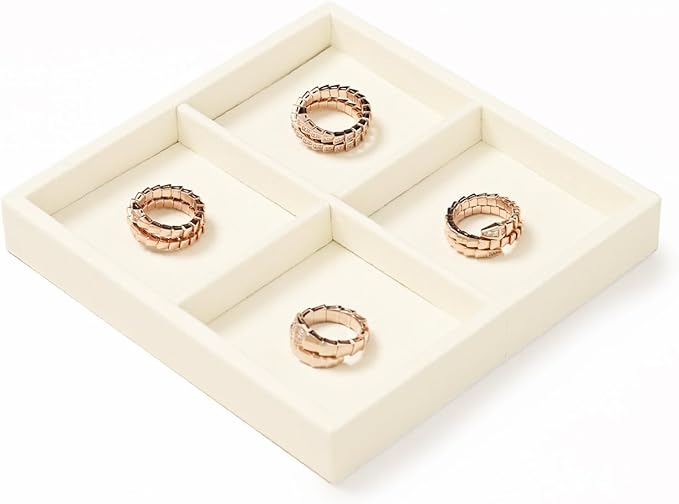 Oirlv Microfiber 4 Grids Stackable Jewelry Display Trays Showcase Jewelry Organizer Storage Trays(Beige)