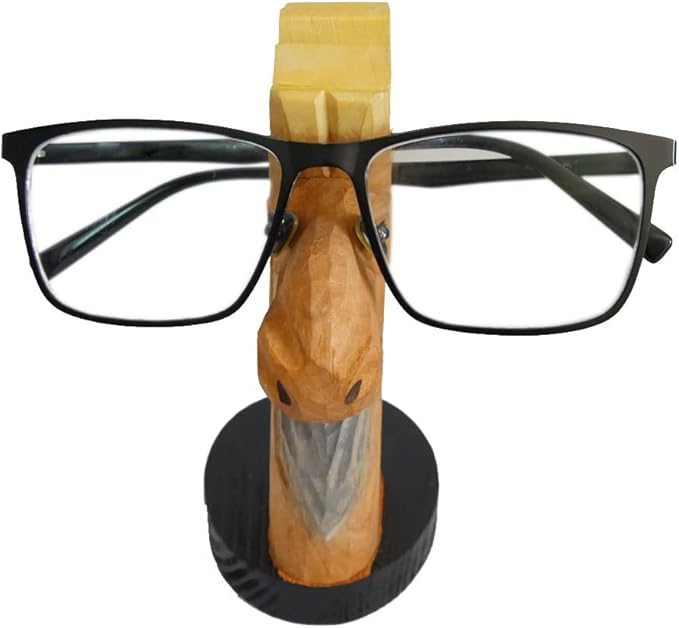 Red Dollar Handmade Wood Carved Animal Eyeglass Holder, Cute Sunglasses Display Stand, Nightstand Home Office Desk Decor, Christmas Holiday New Year Business Gift for Men Women Adults (Yellow)