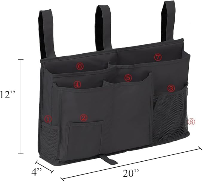 Bedside Caddy Storage Organizer Bunk Bed Hanging Storage Bag for Crib Hospital Beds Dorm Rooms with 8 pockets (Black)