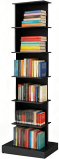 Invisible Vertical Spine Bookshelf Tower,Tall Narrow Metal Bookshelf for Small Space,Corner Floor Standing Book Organizers for Living Room, Office, Entryway(6 Tier, Black)