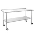Stainless Steel Table for Prep & Work 24 x 72 Inches with Caster Wheels, NSF Commercial Heavy Duty Table with Undershelf and Backsplash for Restaurant, Home and Hotel