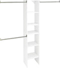 ClosetMaid SuiteSymphony Wood Closet Organizer Starter Kit with Tower and 3 Hang Rods, Shelves, Adjustable, Fits Spaces 4 – 9 ft. Wide, Pure White
