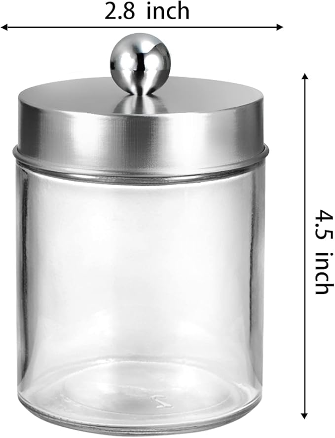 Amolliar 6Pc Apothecary Jars Bathroom Vanity Organizer- Rustic Farmhouse Decor Storage Canister&Stainless Steel Lids- Qtip Dispenser for Q-Tips,Cotton Swabs,Rounds,Ball,Flossers (Brushed Nickel)