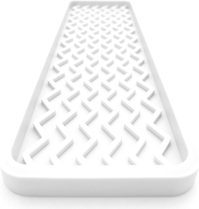 Happitasa Silicone Kitchen Sink Organizer Tray, Sponge Holder and Countertop Protector | Bathroom and Kitchen Soap Dish and Dispenser Tray (White, 12" x 4", 9.2 Ounces, Zigzag)