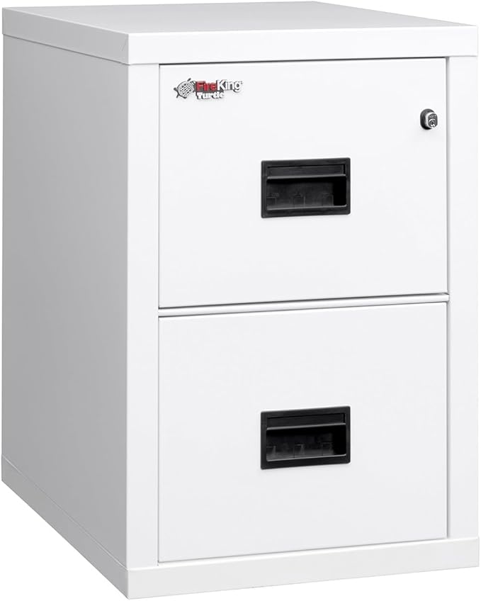 FireKing Turtle Vertical 2 Drawer Legal and Letter Fire Safe File Cabinet with Key Lock, 1 Hour Fire Rated, UL Rated & Water Resistant Home Safe, Filing Cabinet, Made in The USA, Arctic White