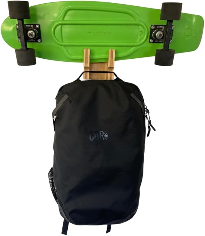 COR Surf Skateboard and Snowboard Wall Mount | Bamboo Skateboard Rack with Extra Storage Hook for Helmet or Bag